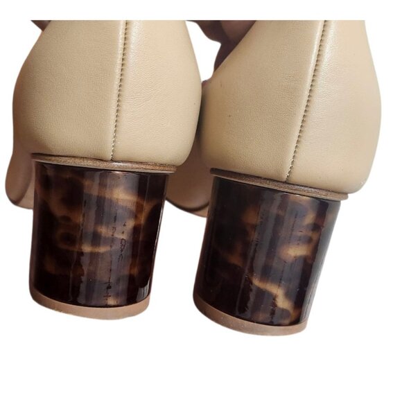 Sarah Flint Beige Leather Block Heel Pumps 39.5 Tortoise Heel Pointed Toe Italy - Picture 11 of 16
